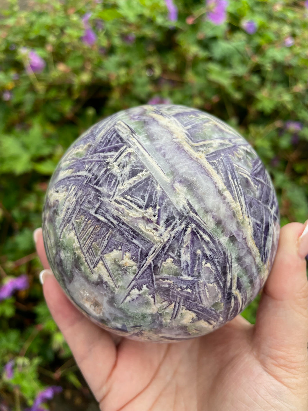 Large Green and Purple Fluorite Sphere with Quartz