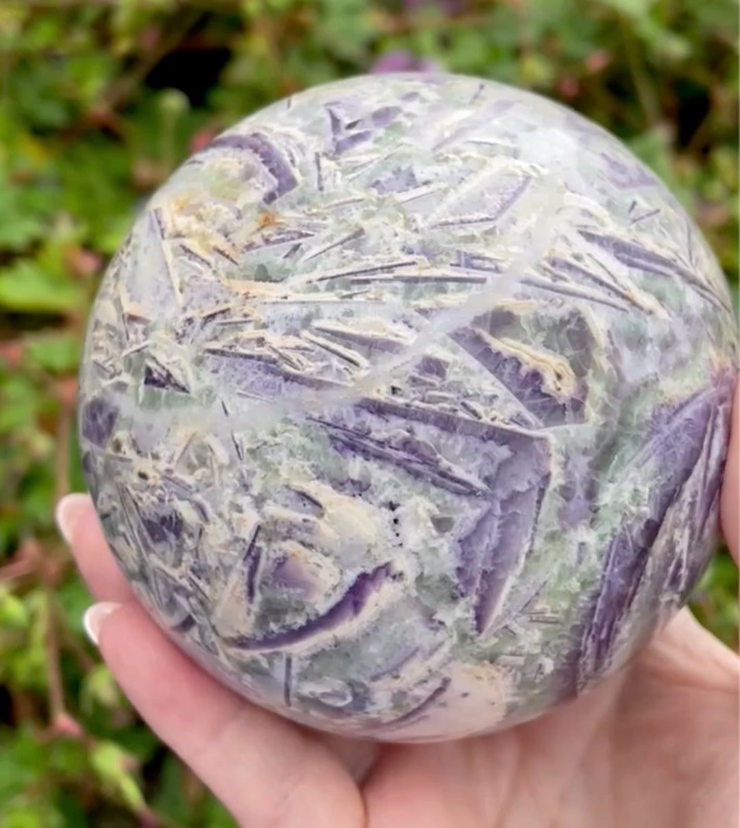 Large Green and Purple Fluorite Sphere with Quartz