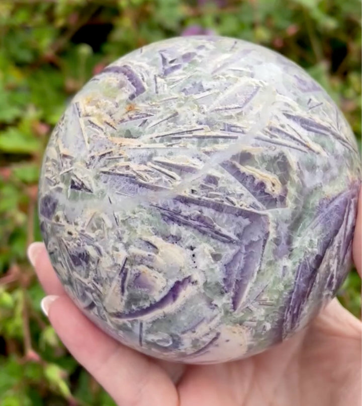 Large Green and Purple Fluorite Sphere with Quartz