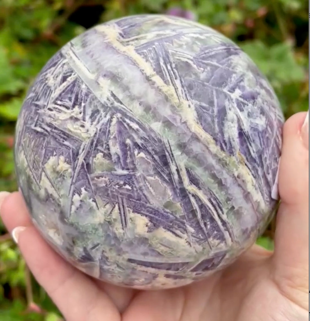Large Green and Purple Fluorite Sphere with Quartz