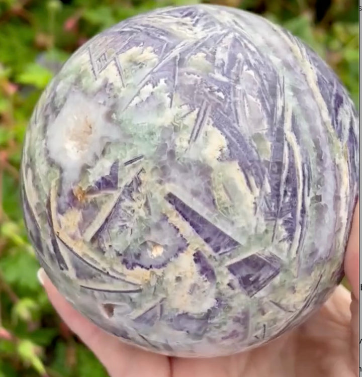 Large Green and Purple Fluorite Sphere with Quartz