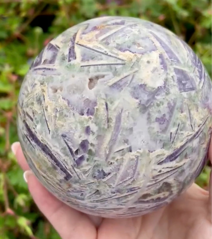Large Green and Purple Fluorite Sphere with Quartz