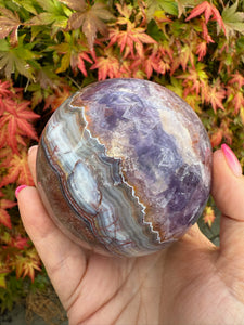 Mexico Crazy Lace Agate and Amethyst Sphere