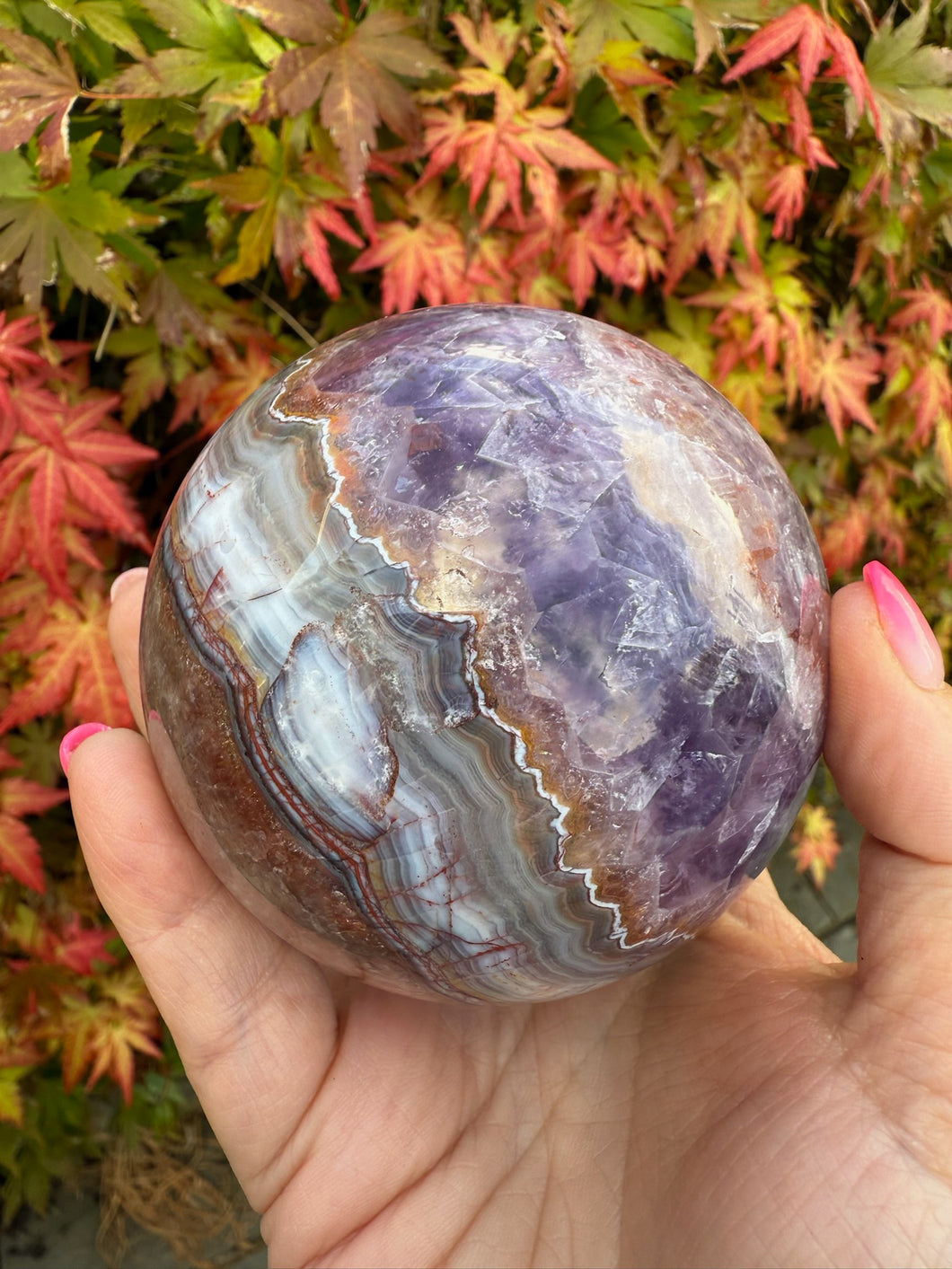 Mexico Crazy Lace Agate and Amethyst Sphere