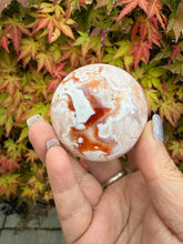 Load image into Gallery viewer, Carnelian and Flower Agate Sphere with Druzy
