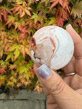 Load image into Gallery viewer, Carnelian and Flower Agate Sphere with Druzy
