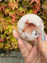 Load image into Gallery viewer, Carnelian and Flower Agate Sphere with Druzy
