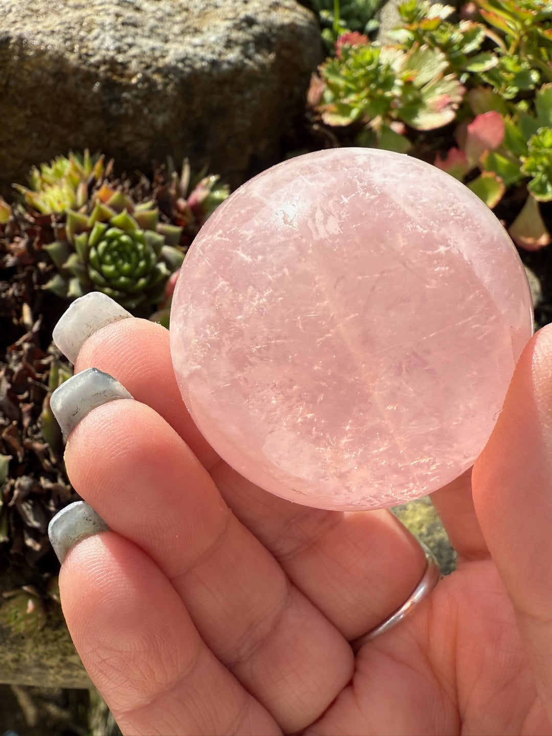 Rare Snowflake Phantom Rose Quartz Sphere