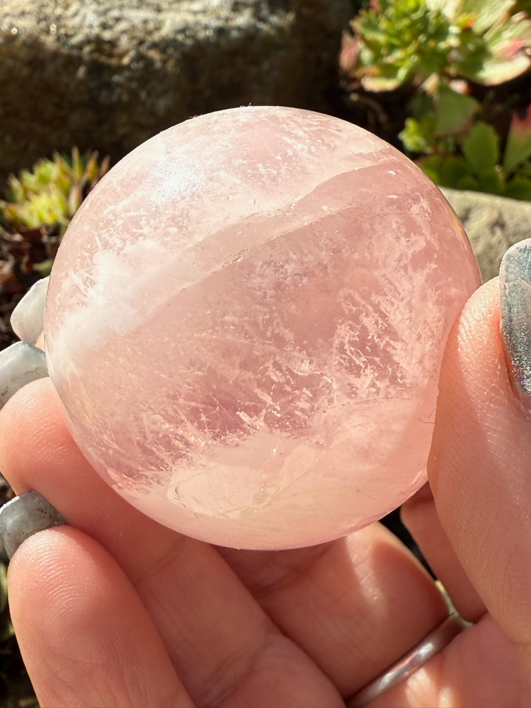Rare Snowflake Phantom Rose Quartz Sphere