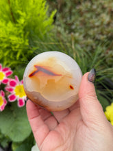Load image into Gallery viewer, Carnelian Agate Sphere with Druzy Geode
