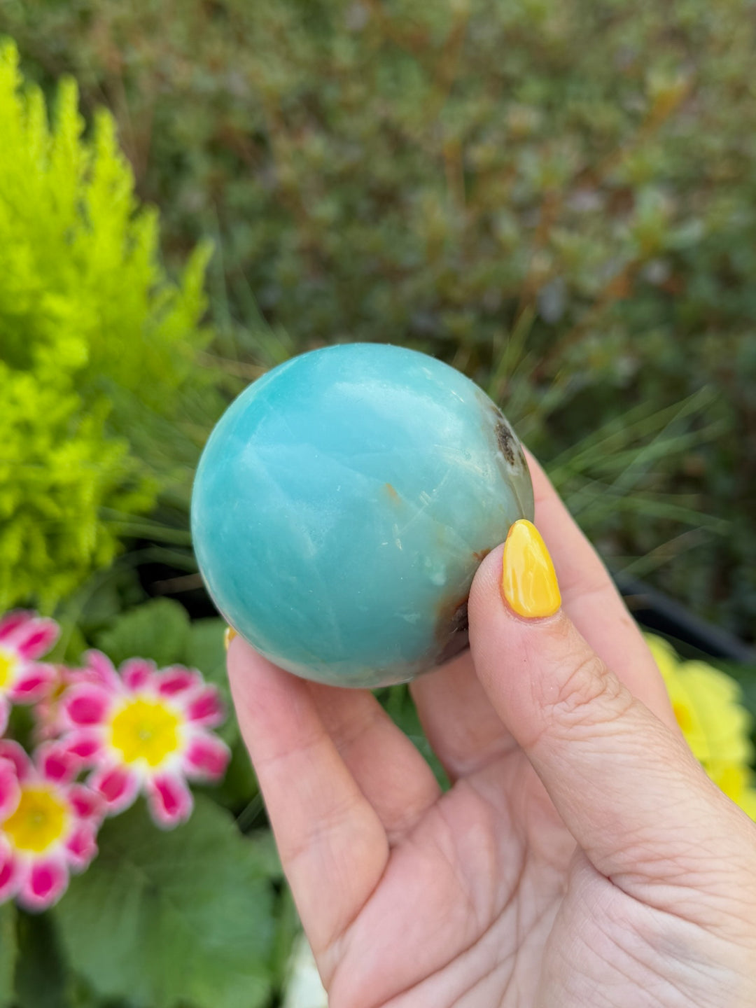 Blue calcite and Tourmaline Sphere
