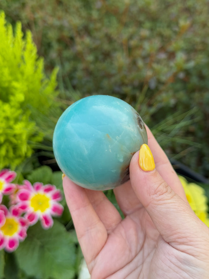 Blue calcite and Tourmaline Sphere