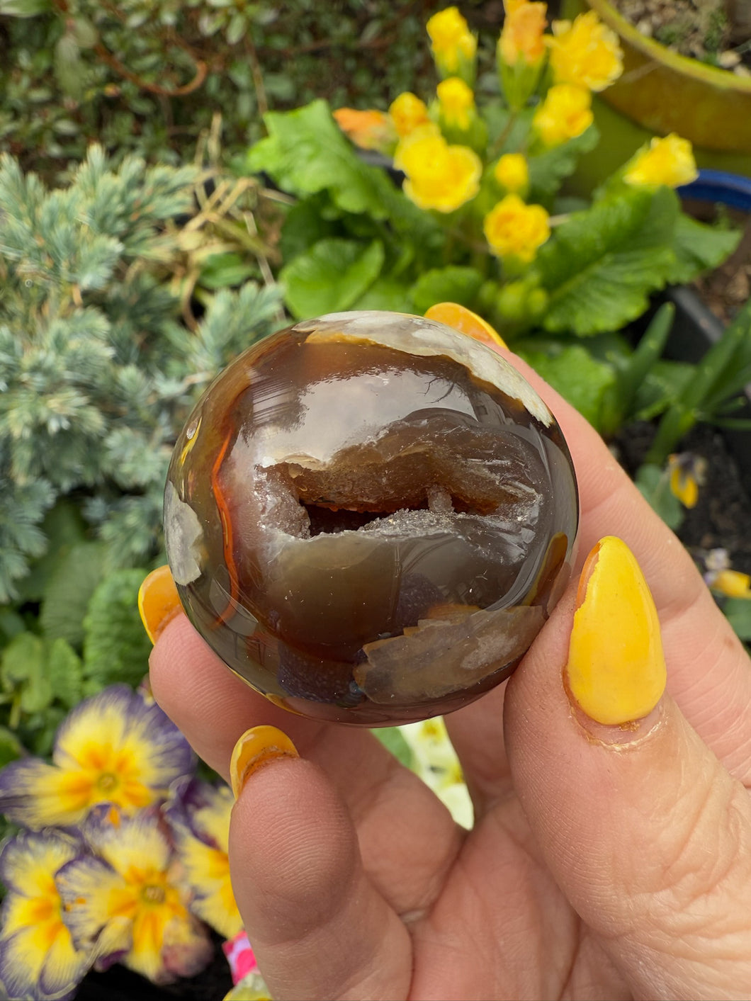 Black Flower Agate Sphere