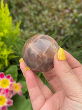 Load image into Gallery viewer, Black Moonstone and Sunstone Sphere with Sheen
