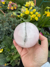 Load image into Gallery viewer, Large UV Reactive Smoky Mangano Calcite Sphere
