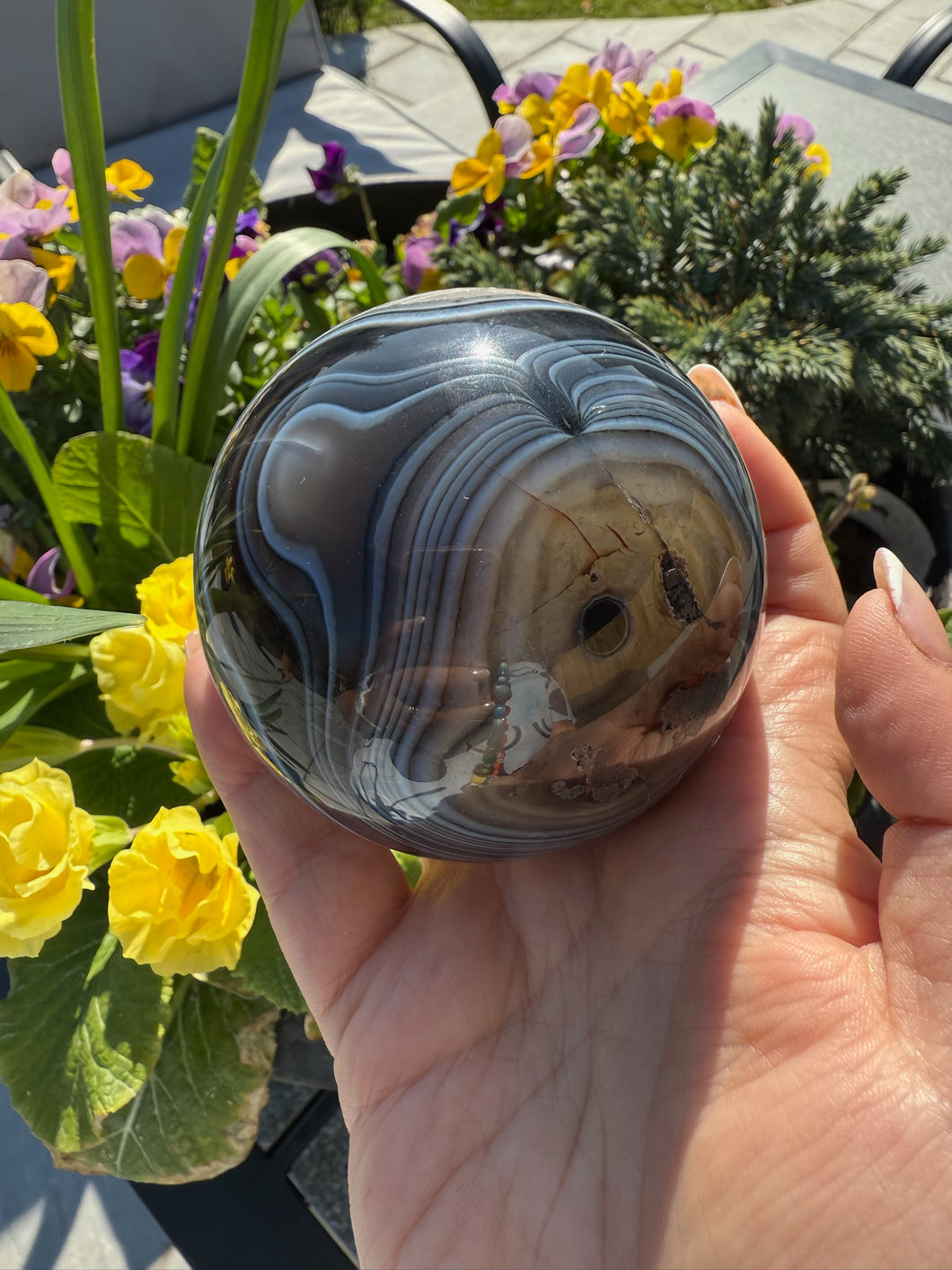 Banded Agate and Amethyst Sphere 7.5cm Dia