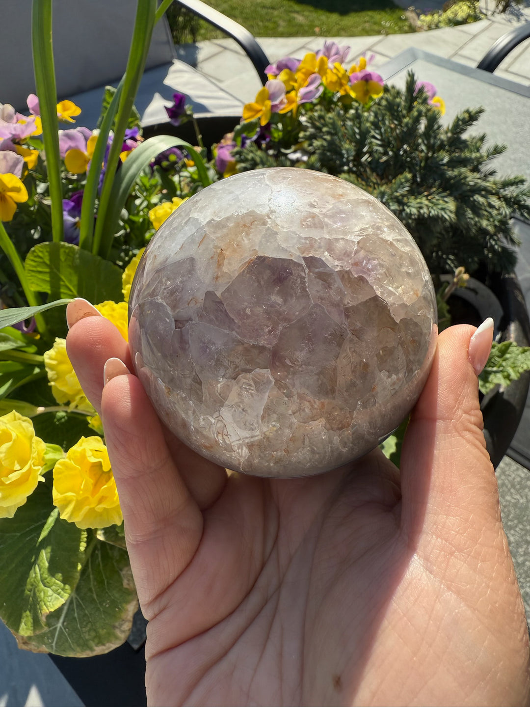 Banded Agate and Amethyst Sphere 7.5cm Dia