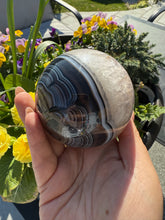 Load image into Gallery viewer, Banded Agate and Amethyst Sphere 7.5cm Dia
