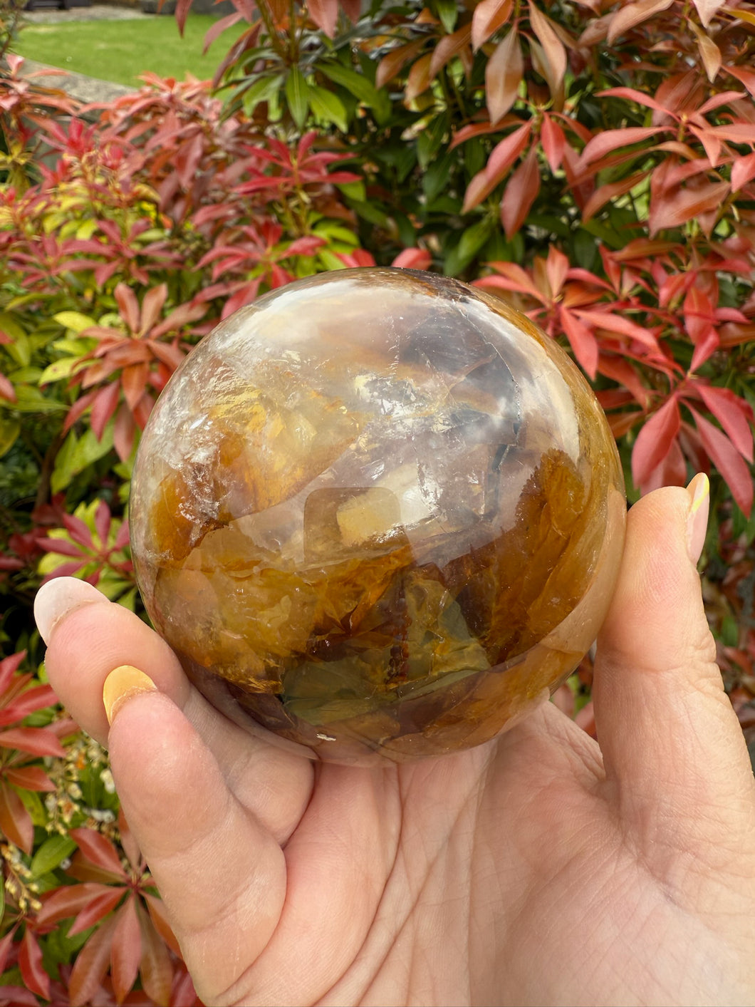 Large Golden Healer and Fire Quartz Sphere 8cm