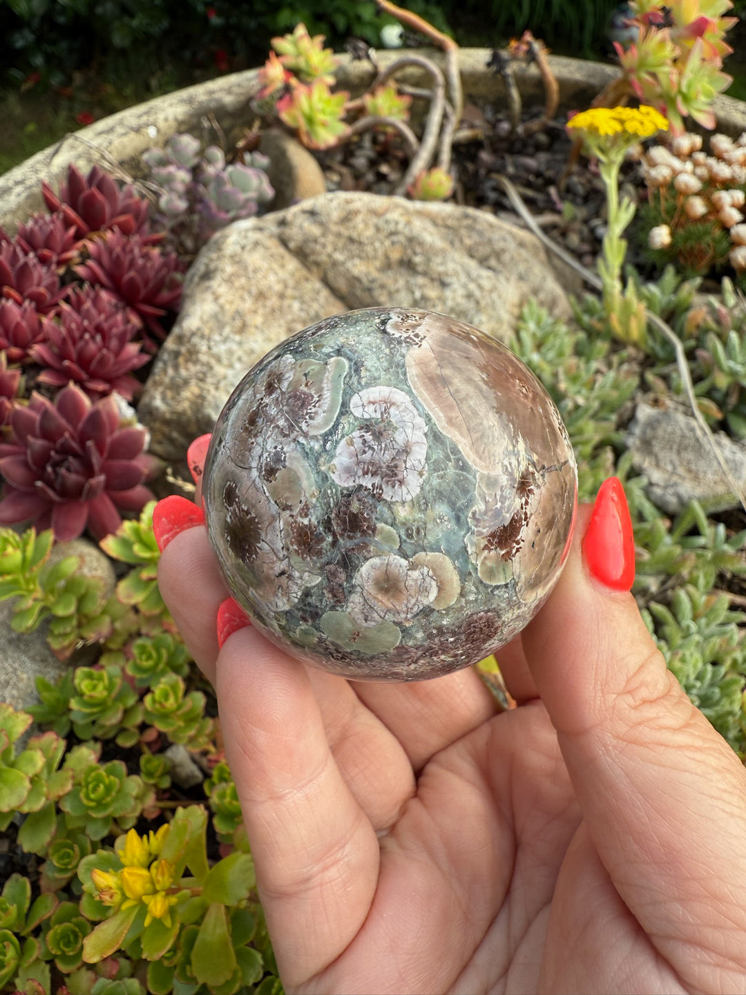 Sakura Jasper or Green Rhyolite Sphere 4.7cm