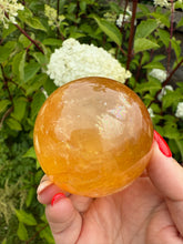 Load image into Gallery viewer, Honey Calcite Sphere with rainbows 5.7cm dia

