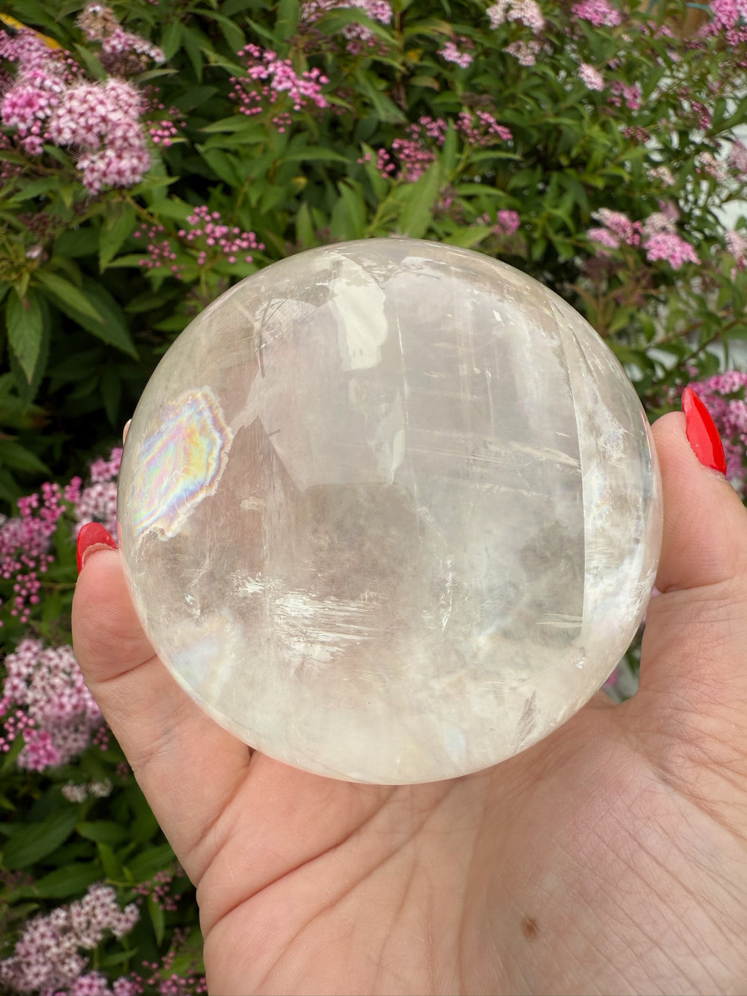 Clear Calcite Sphere with Rainbows 8cm dia
