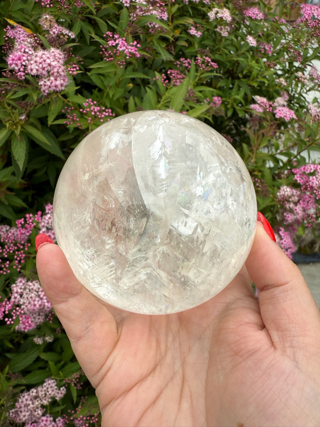 Clear Calcite Sphere with Rainbows 8cm dia
