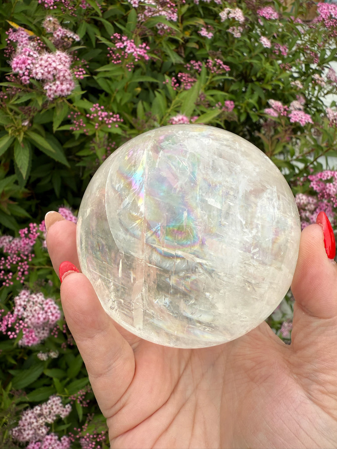 Clear Calcite Sphere with Rainbows 8cm dia