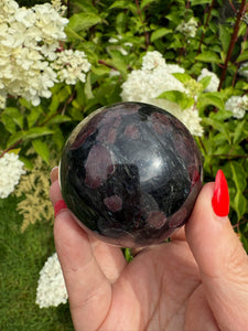 Garnet and Arfvedsonite Sphere 5.5cm dia