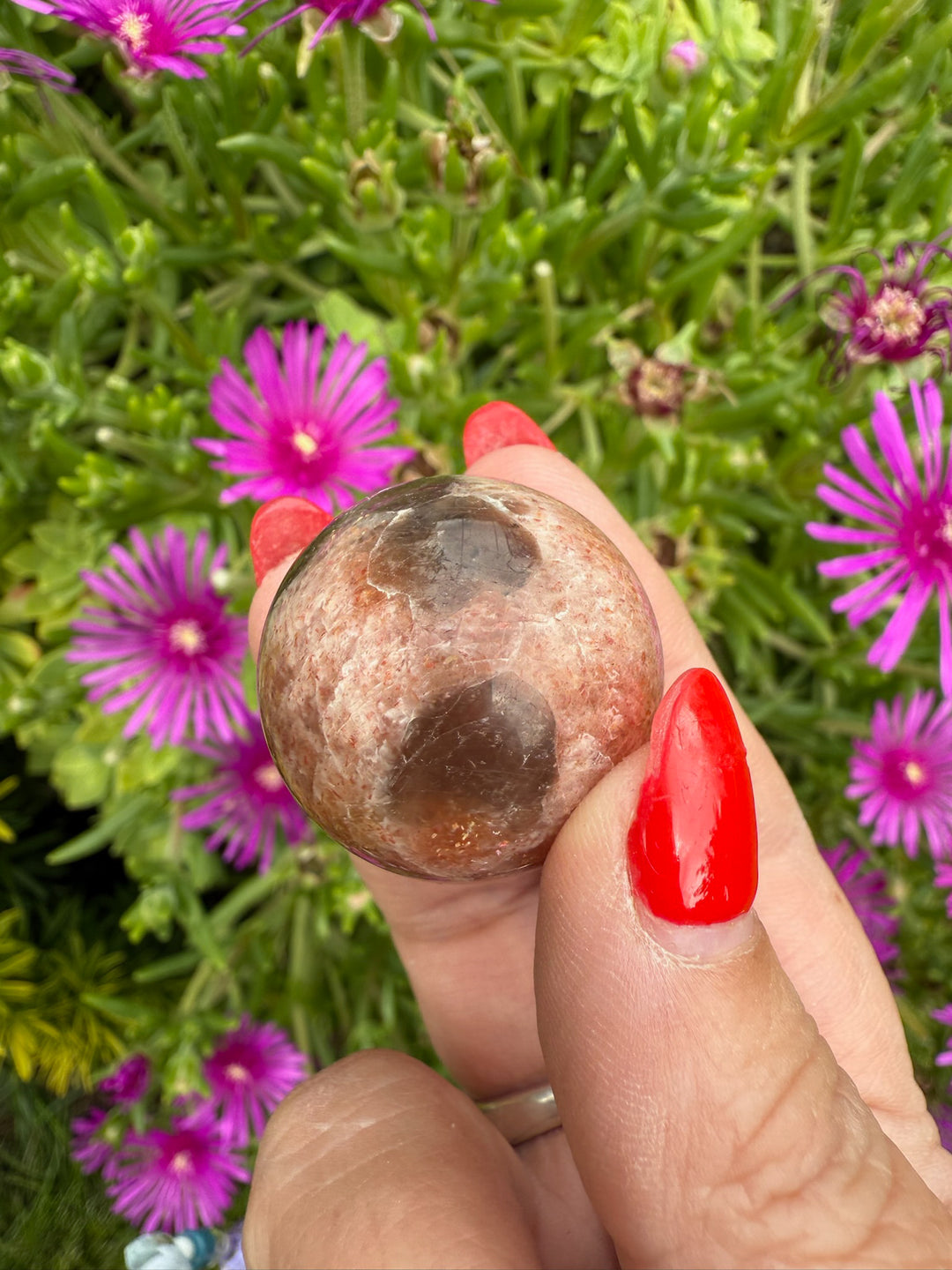 Sunstone and Smoky Quartz Sphere 2.8cm dia