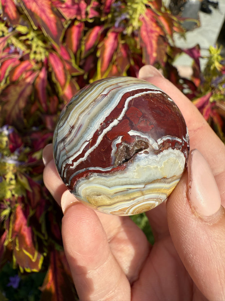 Crazy Lace Agate Sphere with Quartz 3.7cm Diameter