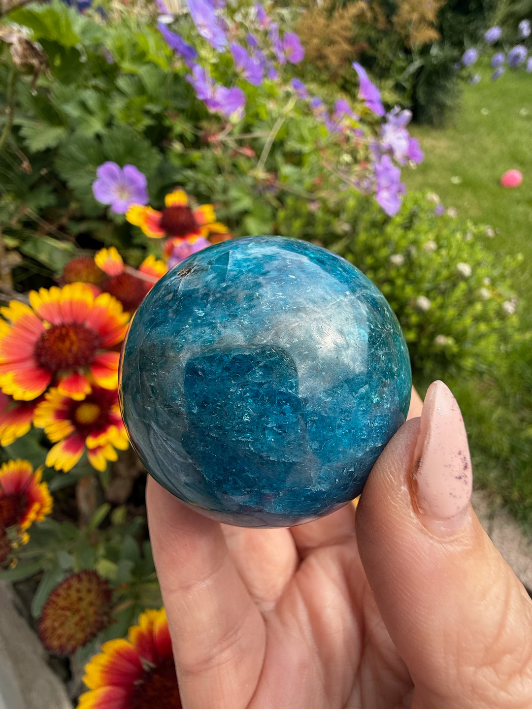 Blue Gemmy Apatite Sphere 4.8cm Diameter