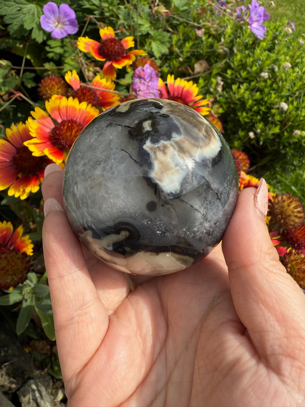 Uv Reactive Volcano Agate Sphere 6.5cm Diameter