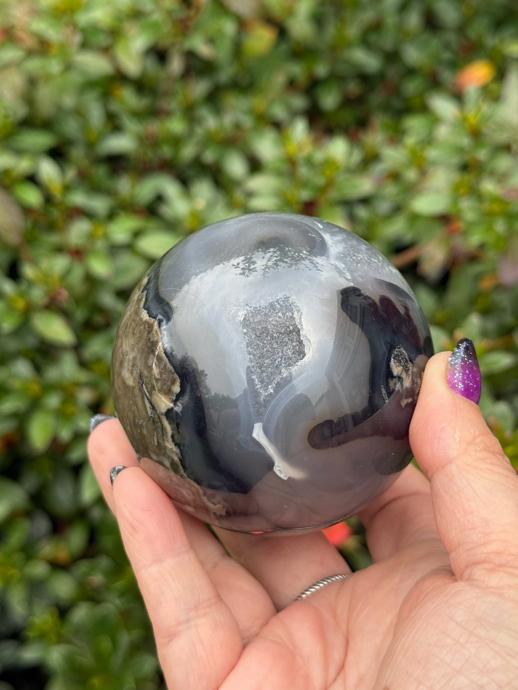 UV Reactive Druzy Volcano Agate Sphere 7cm Diameter