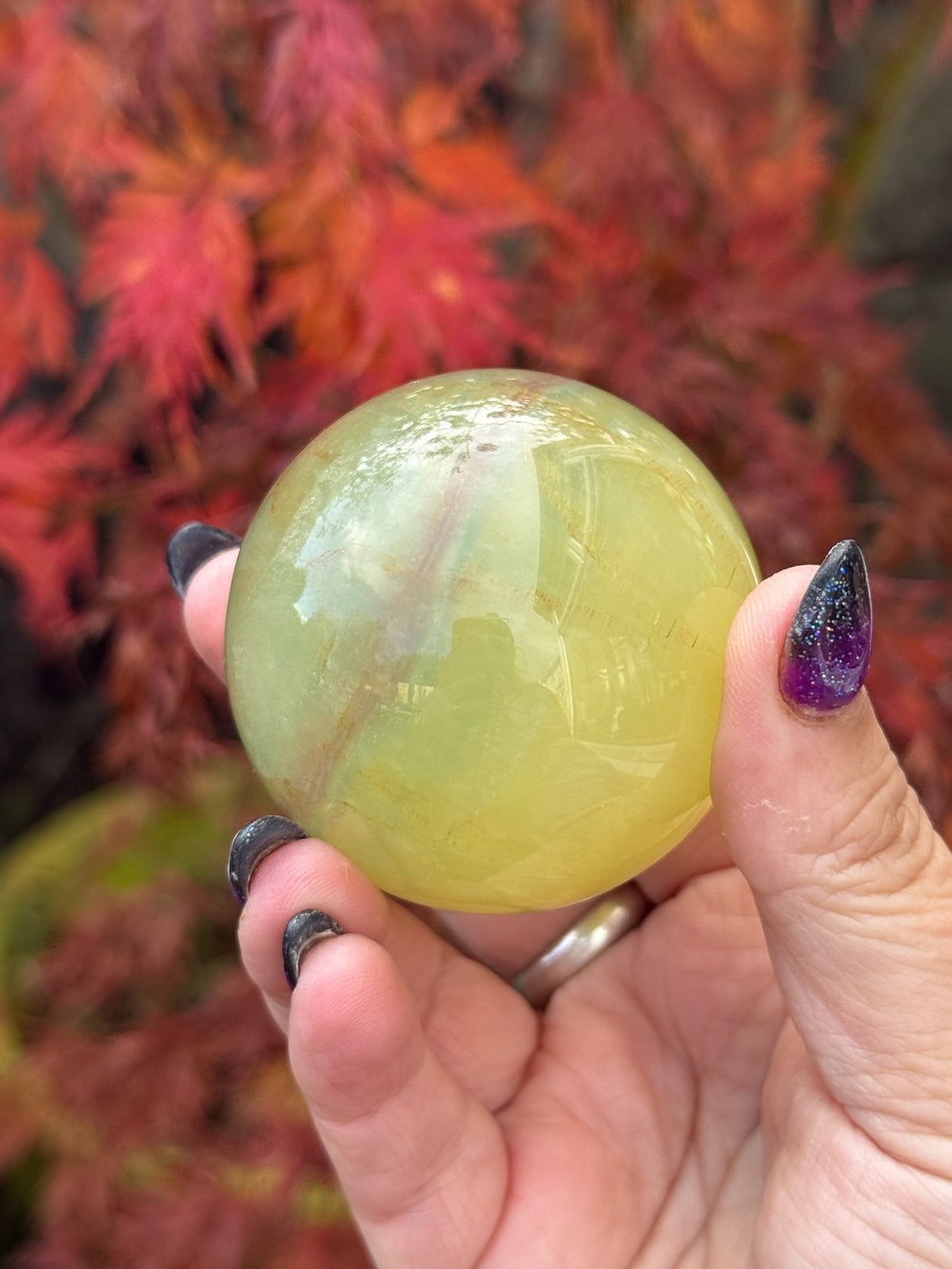 Banded Mango Fluorite Sphere 5.2cm Diameter