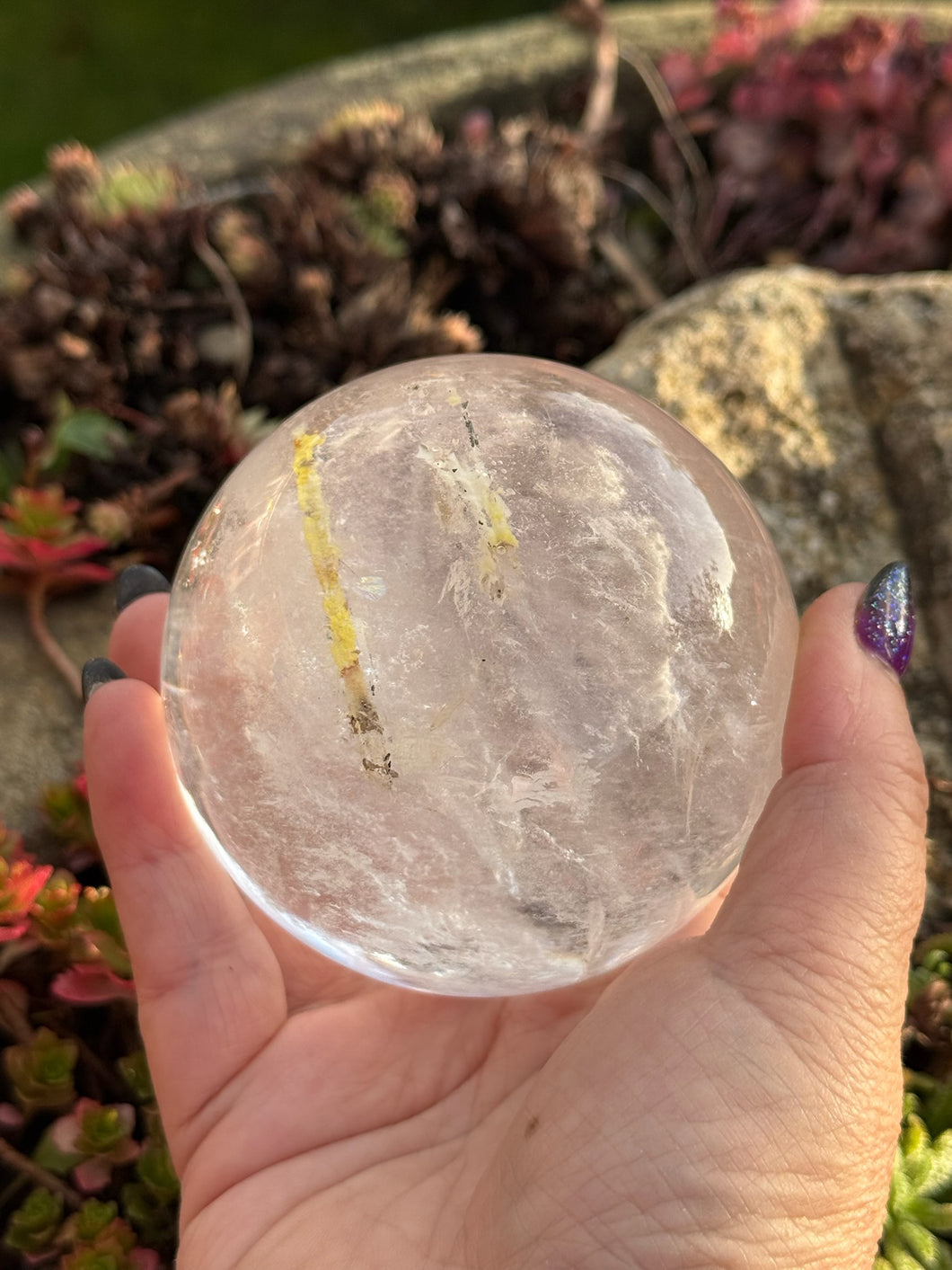 Quartz Sphere with Tourmaline 7.7cm Diameter