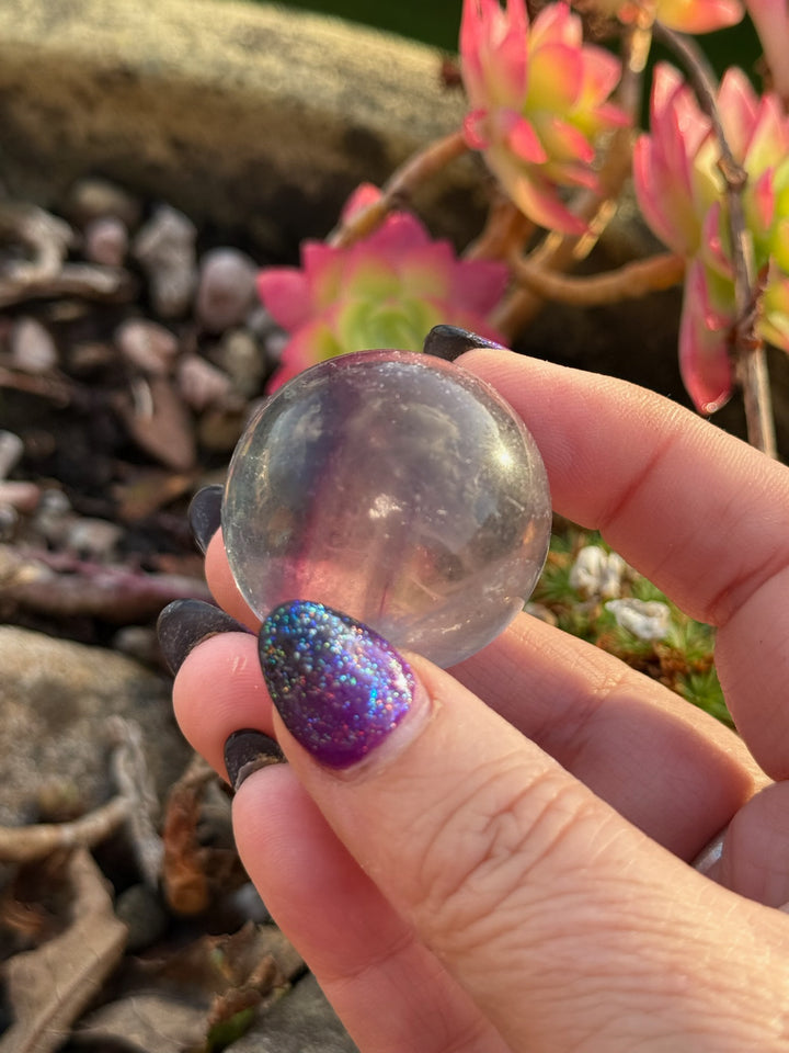 Clear Purple and Green Fluorite Sphere 3.1cm Diameter