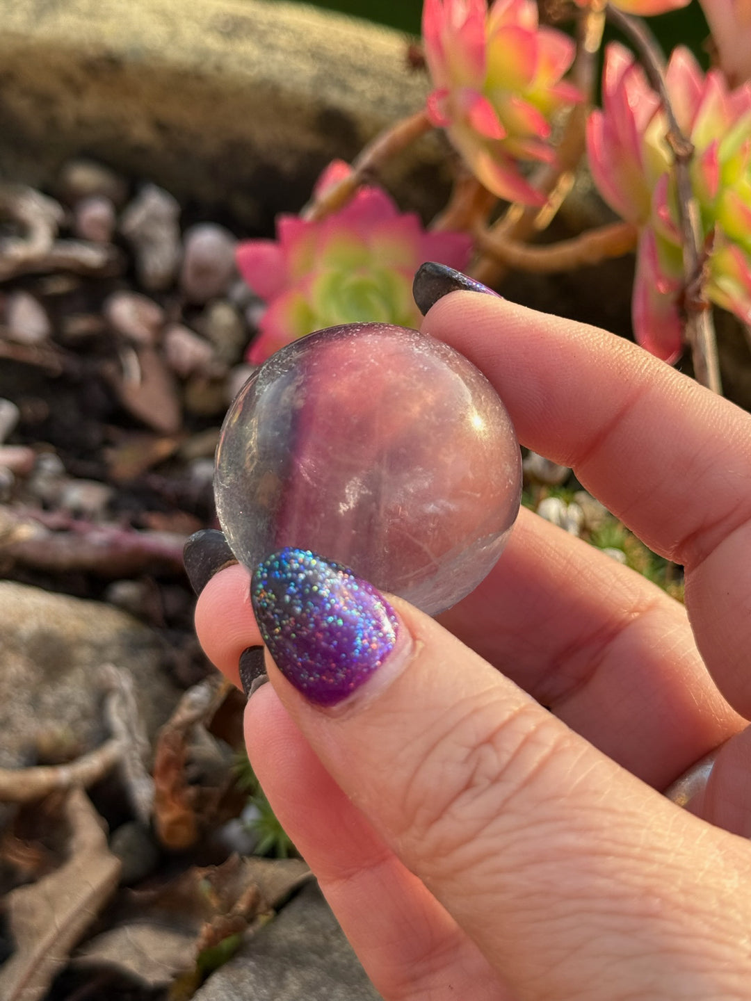 Clear Purple and Green Fluorite Sphere 3.1cm Diameter
