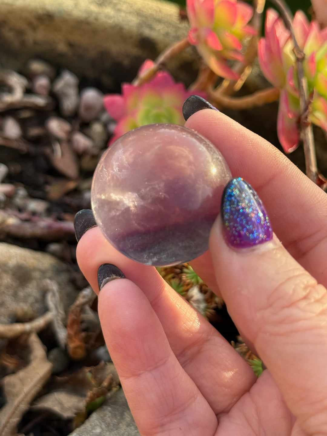 Clear Purple and Green Fluorite Sphere 3.1cm Diameter