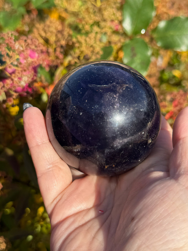Sparkly Fluorite and Pyrite Sphere 6.3cm Diameter