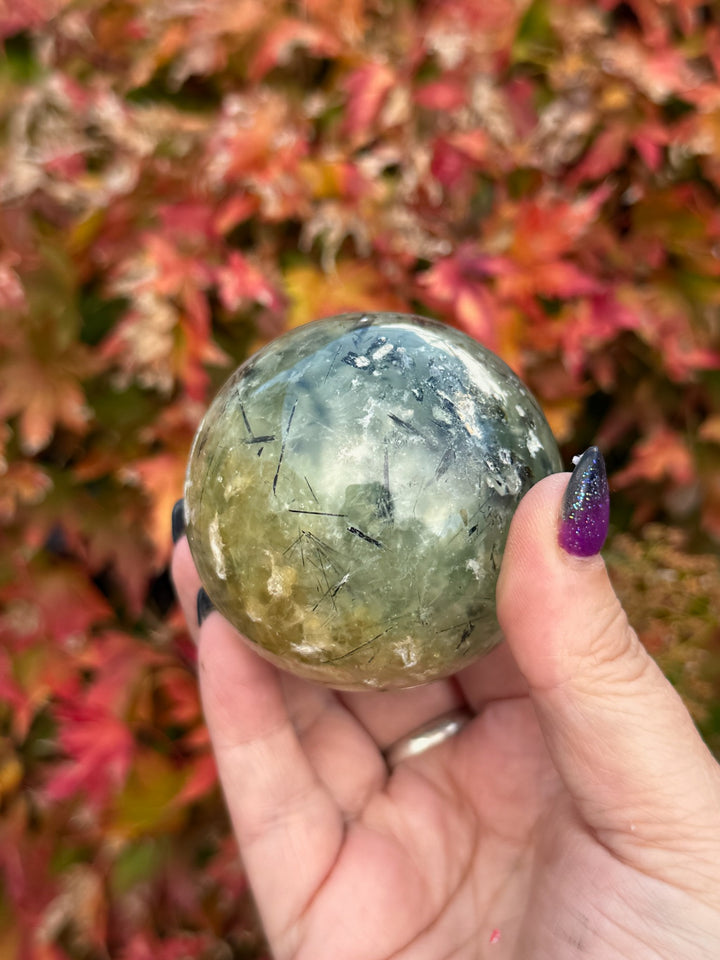 Prehnite and Epidote Sphere 5.8cm Diameter