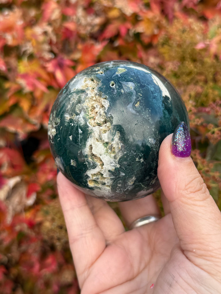 Moss Agate Sphere 6.8cm Diameter