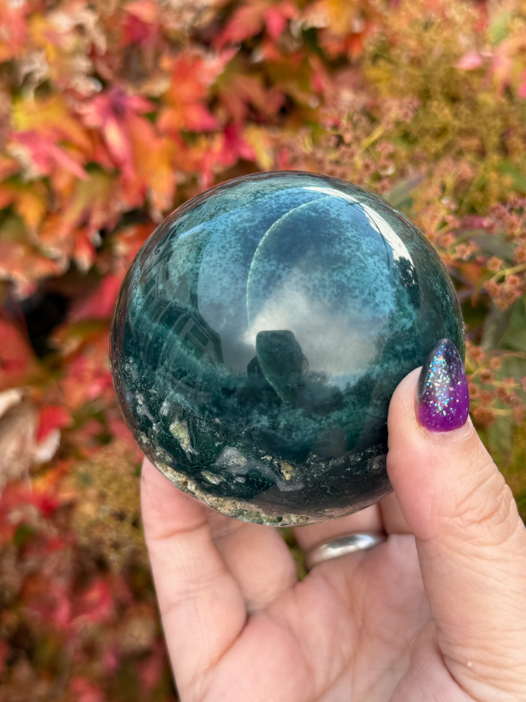 Moss Agate Sphere 6.8cm Diameter