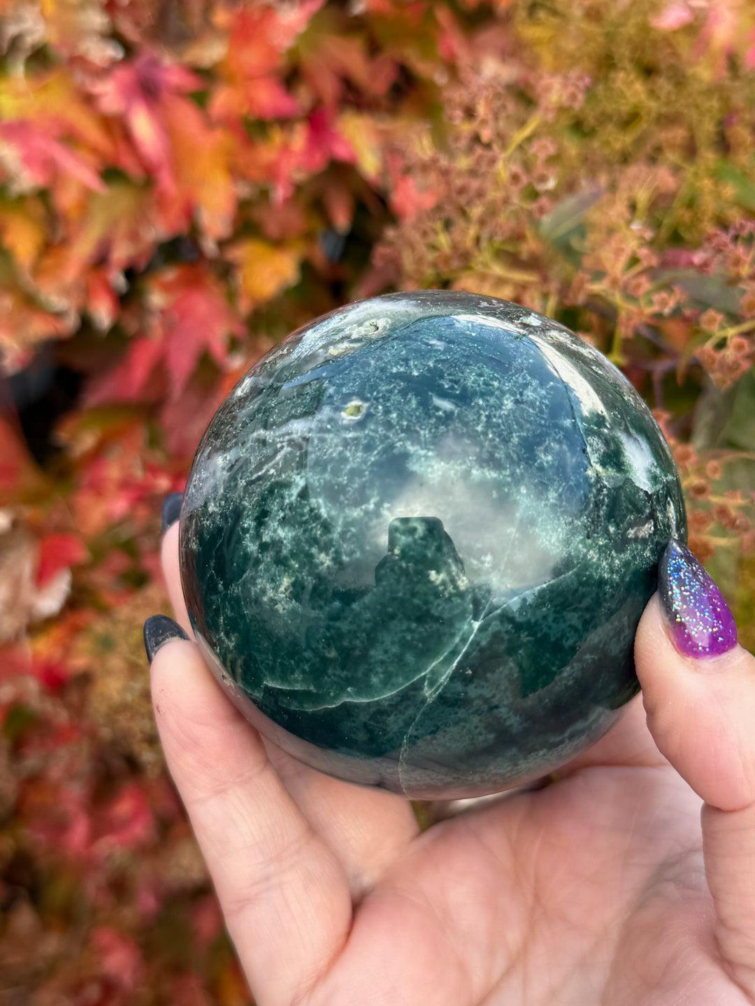 Moss Agate Sphere 6.8cm Diameter