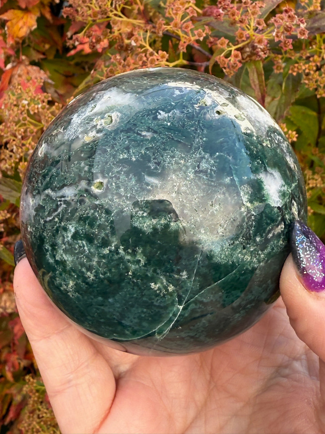 Moss Agate Sphere 6.8cm Diameter