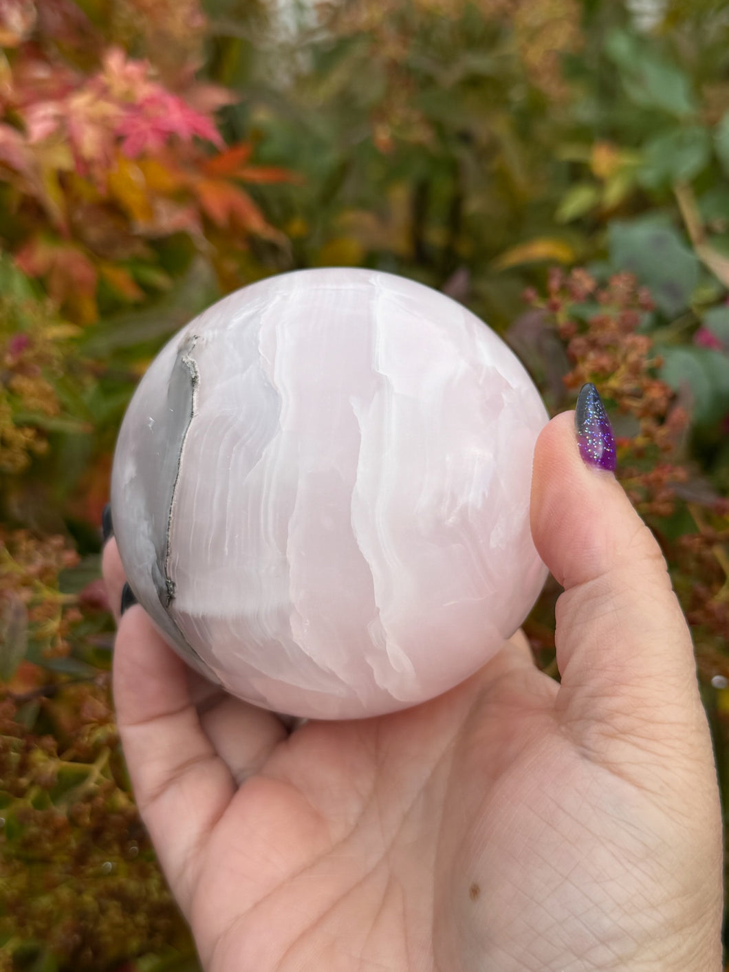 UV Reactive Smoky Mangano Calcite Sphere 8cm Diameter