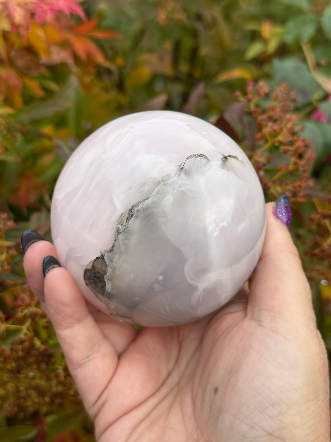 UV Reactive Smoky Mangano Calcite Sphere 8cm Diameter