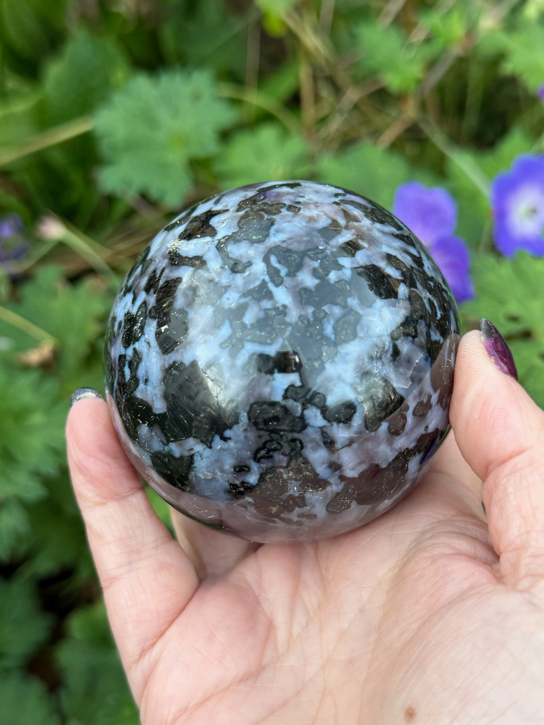 Indigo Gabbro Mystic Merlinite Sphere 7cm Diameter