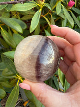 Load image into Gallery viewer, Clear and Smokey Fluorite with Pyrite Sphere 5.6cm dia
