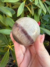 Load image into Gallery viewer, Clear and Smokey Fluorite with Pyrite Sphere 5.6cm dia
